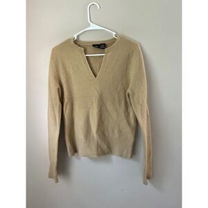 Y2K‎ Wool Blend Tan V Neck Sweater Womens Small Cozy Minimalist Pullover